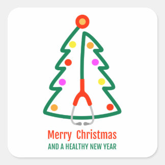 Stethoscope Christmas Tree Quadratischer Aufkleber
