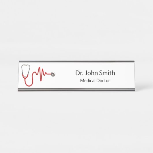 Stethoscope ECG Wave EKG Heartbeat Line Medical Schreibtischnamensplakette (Vorderseite )
