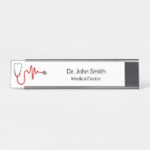 Stethoscope ECG Wave EKG Heartbeat Line Medical Schreibtischnamensplakette (Vorderseite )