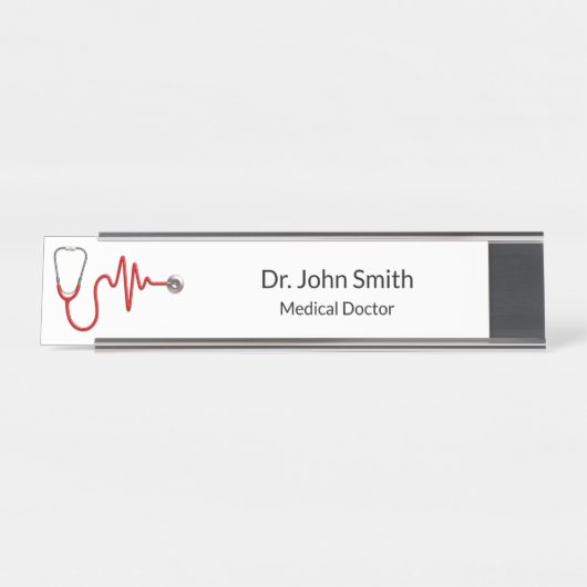 Stethoscope ECG Wave EKG Heartbeat Line Medical Schreibtischnamensplakette (Vorderseite )