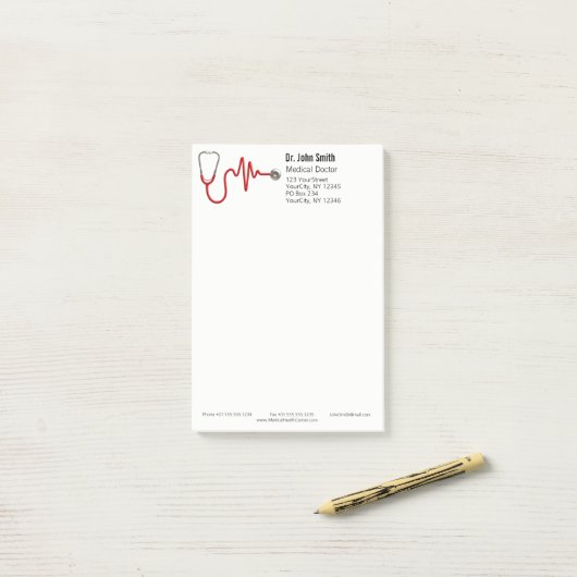 Stethoscope ECG Wave EKG Medical Heartbeat Line Post-it Klebezettel (Auf Schreibtisch)