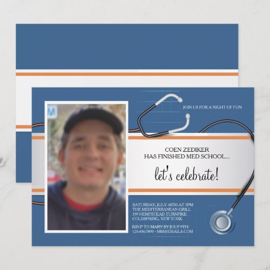 Stethoscope Foto Custom 3 Einladungen (Vorne/Hinten)