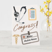 Stethoscope & Gold Caduceus Docgratulation Karte (Gelbe Blume)