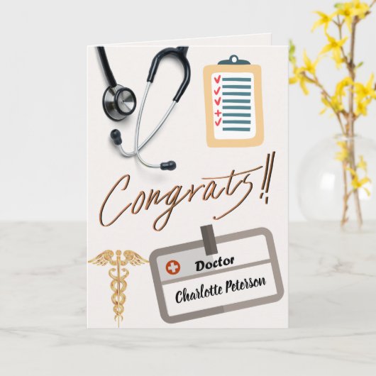 Stethoscope & Gold Caduceus Docgratulation Karte (Gelbe Blume)