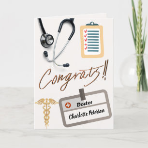 Stethoscope & Gold Caduceus Docgratulation Karte