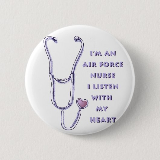 Stethoscope Heart Air Force Nurse Button (Vorderseite)
