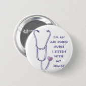 Stethoscope Heart Air Force Nurse Button (Vorne & Hinten)