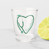 Stethoscope Heart Green Fun Valentine Schnapsglas (Vorderseite)