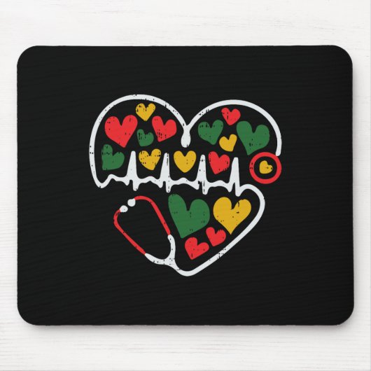 Stethoscope Heart Juneteenth Melanin Nurse African Mousepad (Vorne)