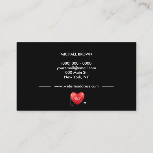 Stethoscope Heart Nurse Doctor Medical Health Visitenkarte (Rückseite)