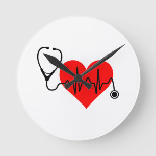 Stethoscope Heartbeat Heart Runde Wanduhr