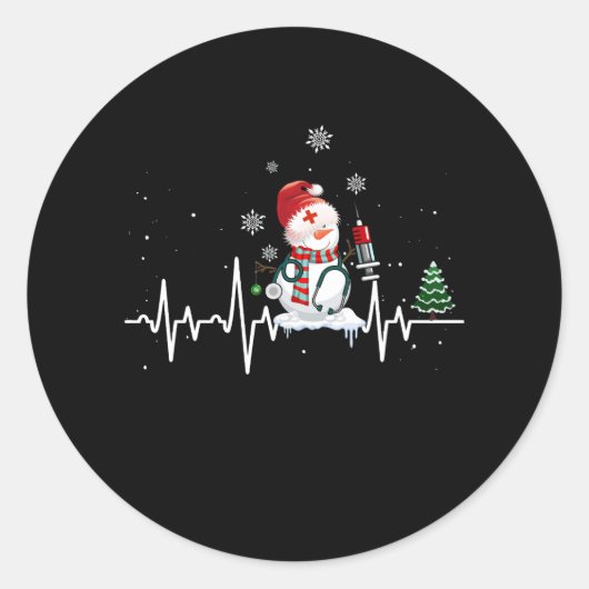 Stethoscope Heartbeat Nurse Snowman Nursing Merry Runder Aufkleber (Vorderseite)