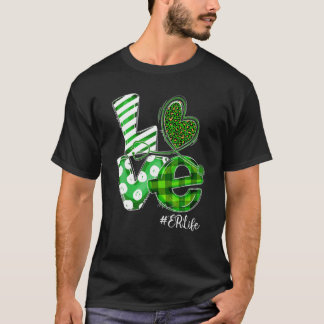 Stethoscope Liebe ER Life Nurse Kariert St Patrick T-Shirt