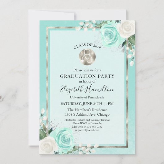 Stethoscope Medical Nursing Grad Party Foto Aquama Einladung (Vorderseite)