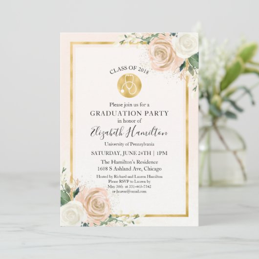 Stethoscope Medical Nursing School Grad Party Einladung (Stehend Vorderseite)