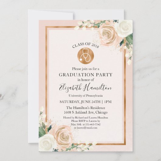 Stethoscope Medical Nursing School Grad Party Einladung (Vorderseite)