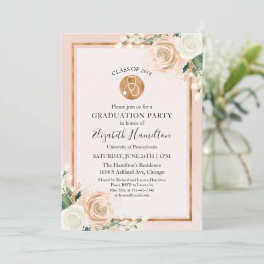 Stethoscope Medical Nursing School Grad Party Einladung (Stehend Vorderseite)