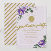 Stethoscope Nursing School Grad Party Lila Einladung (Vorne/Hinten)