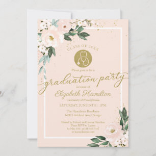 Stethoscope Nursing School Grad Party Pink Floral Einladung