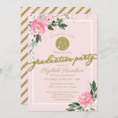 Stethoscope Nursing School Grad Party Pink Floral Einladung (Vorne/Hinten)