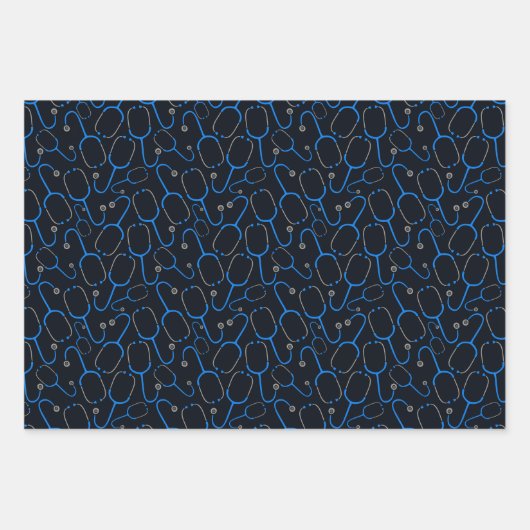 Stethoscope Pattern Medical Nurse Dark Blue Geschenkpapier Set (Vorderseite 3)