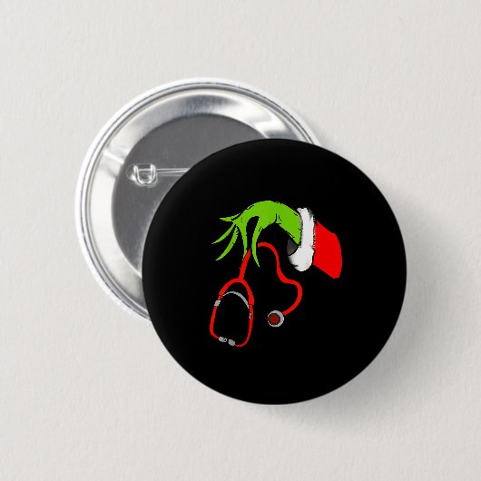 Stethoscope Santa Funny Christmas Xmas Nurse Nursi Button (Vorne & Hinten)