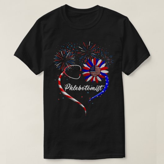 Stethoscope Sunflower Patriotic Phlebotomist 4th O T-Shirt (Design vorne)