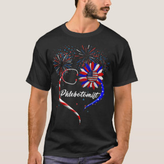 Stethoscope Sunflower Patriotic Phlebotomist 4th O T-Shirt