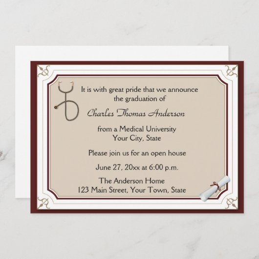 Stethoscope Tan Abschluss Einladung (Vorne/Hinten)