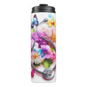 Stethoskop Blumen Schmetterlinge Personalisierter Thermosbecher (Vorderseite)