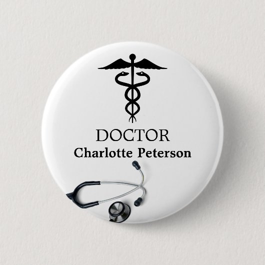 Stethoskop Caduceus Arzt Namensschild Button (Vorderseite)