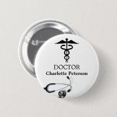 Stethoskop Caduceus Arzt Namensschild Button (Vorne & Hinten)