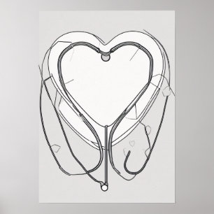 Stethoskop Herz Linienkunst Geschenk für Krankenpf Poster