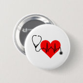 Stethoskop-Herzschlag-Herz Button (Vorne & Hinten)