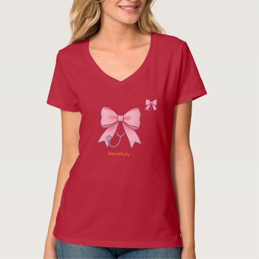 Stethoskop-Kunst mit rosa Schleife T-Shirt (Vorderseite)