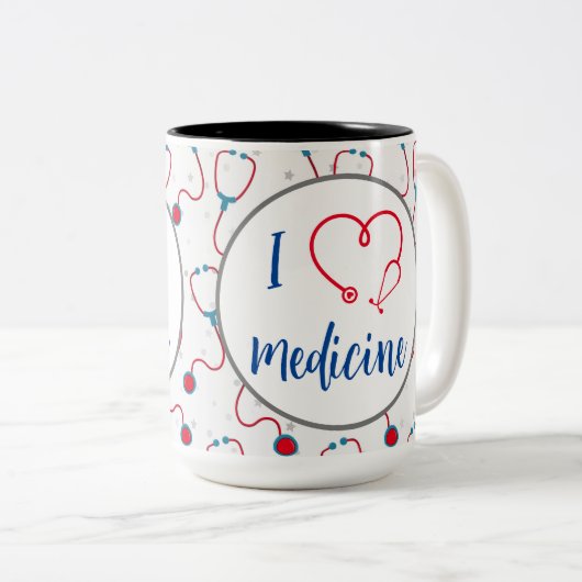 Stethoskop-Medizin "I Liebe Medizin" Zweifarbige Tasse (VorderseiteRechts)