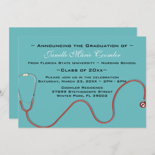 Stethoskop-medizinische SchulAbschluss-Einladung Einladung (Vorne/Hinten)