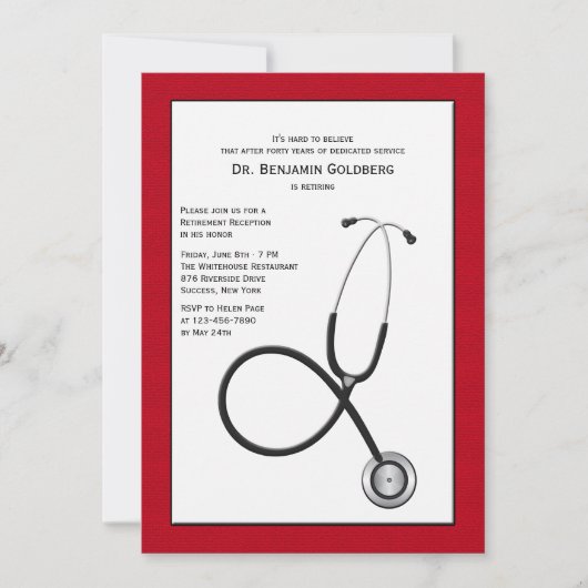 Stethoskop mit Red Border Medical Retirement Inv Einladung (Vorderseite)