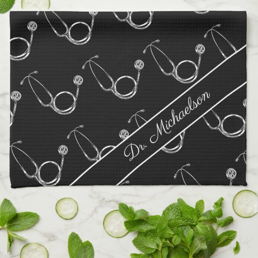 Stethoskop-Muster Name des Arztes Geschirrtuch (Gefaltet)