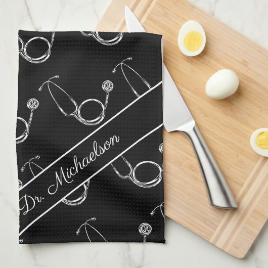 Stethoskop-Muster Name des Arztes Geschirrtuch (Viertel Falte)