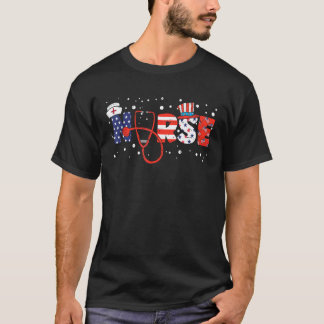 Stethoskop-Schwester-Amerikanische-Flagge-Stolz 4. T-Shirt