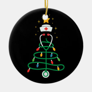 Stethoskop-Weihnachtsbaum-Lichter Krankenschwester Keramik Ornament