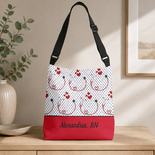 Stethoskope, Herzen und Polka-Punkte Signature-Tas Tragetaschen Mit Langen Trägern