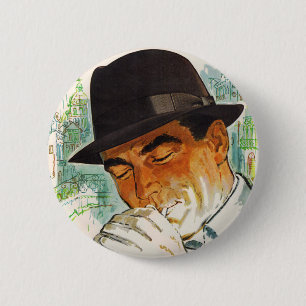 Stetson hat den Mann, der eine Zigarette zündet Button