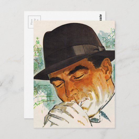 Stetson hat den Mann, der eine Zigarette zündet Postkarte (Vorne/Hinten)