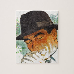 Stetson hat den Mann, der eine Zigarette zündet Puzzle