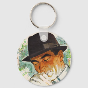 Stetson hat den Mann, der eine Zigarette zündet Schlüsselanhänger