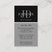 Steuerberater/CPA Monogramm Schwarz/Dunkler Silber Visitenkarte (Rückseite)