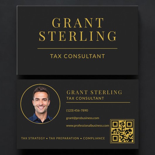 Steuerberater QR Code Schwarz Gold Visitenkarte