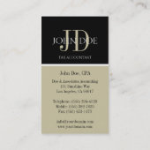 Steuerkonten/CPA Monogramm Schwarz/Tan Visitenkarte (Rückseite)